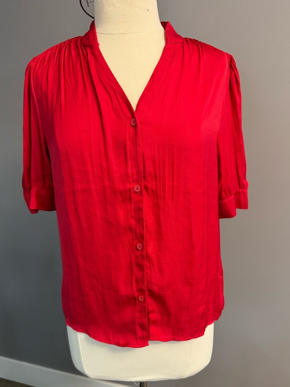 Premise Red V-Neck Button Up Women’s Top